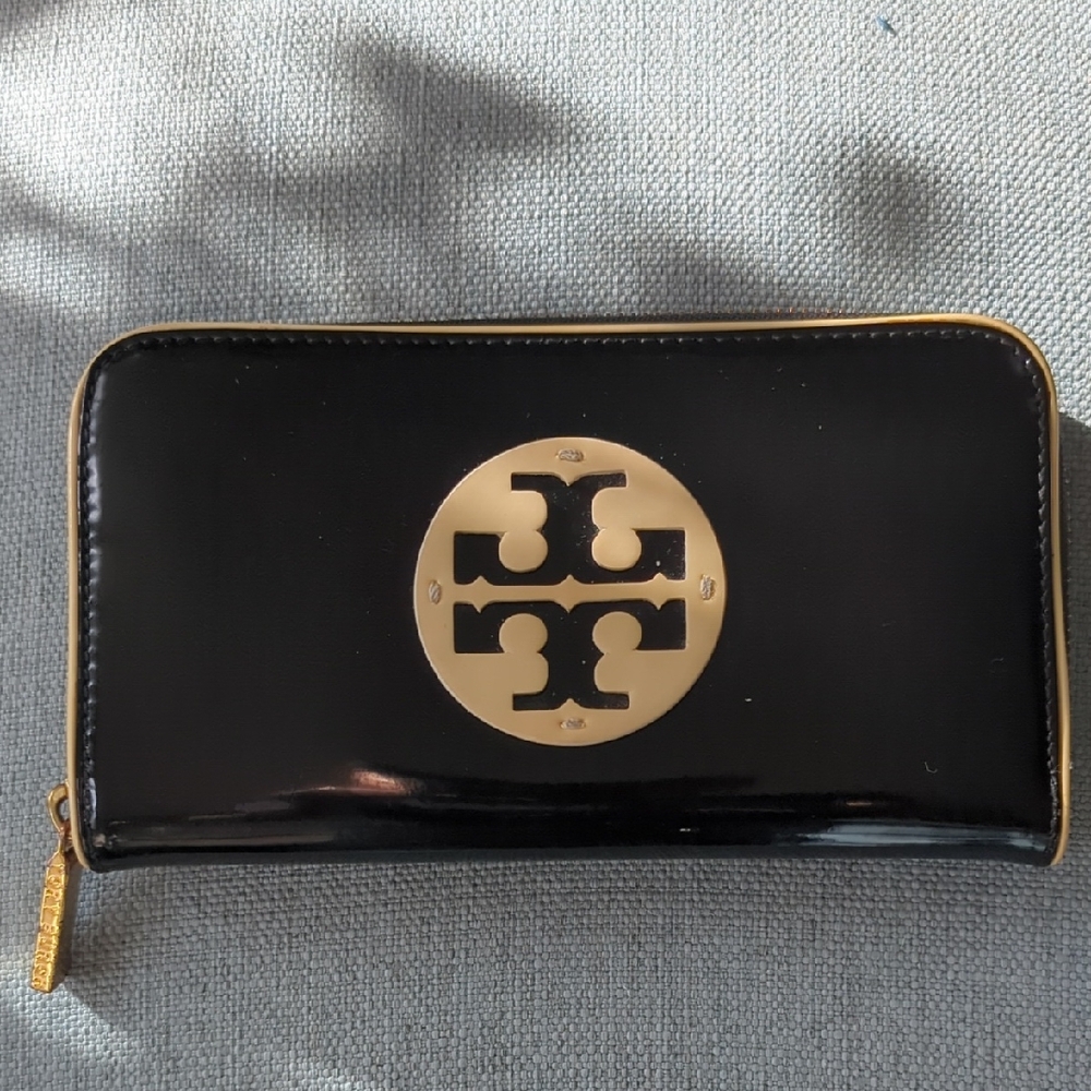 Tory Burch Black Wallet with Gold Logo
